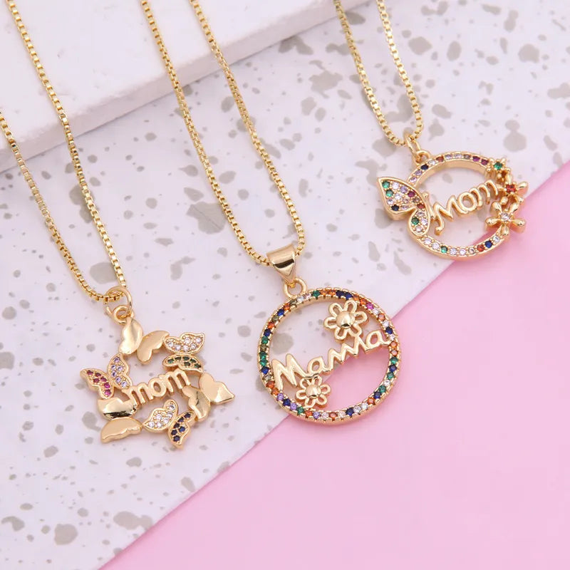 18K Gold Plated Simple Style Classic Style Flower Butterfly Inlay Zircon Pendant Necklace