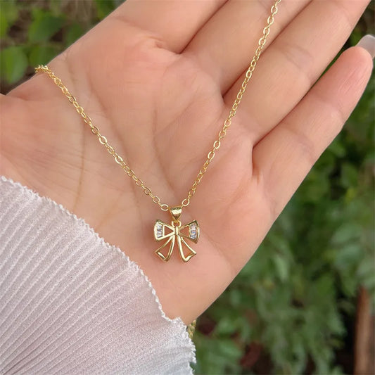 Simple Style Classic Style Flower Butterfly Plating Inlay Zircon Pendant Necklace