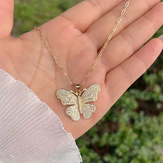 Simple Style Classic Style Flower Butterfly Plating Inlay Zircon Pendant Necklace