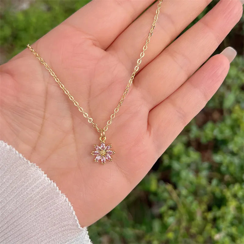 18K Gold Plated Simple Style Classic Style Flower Plating Inlay Zircon Pendant Necklace