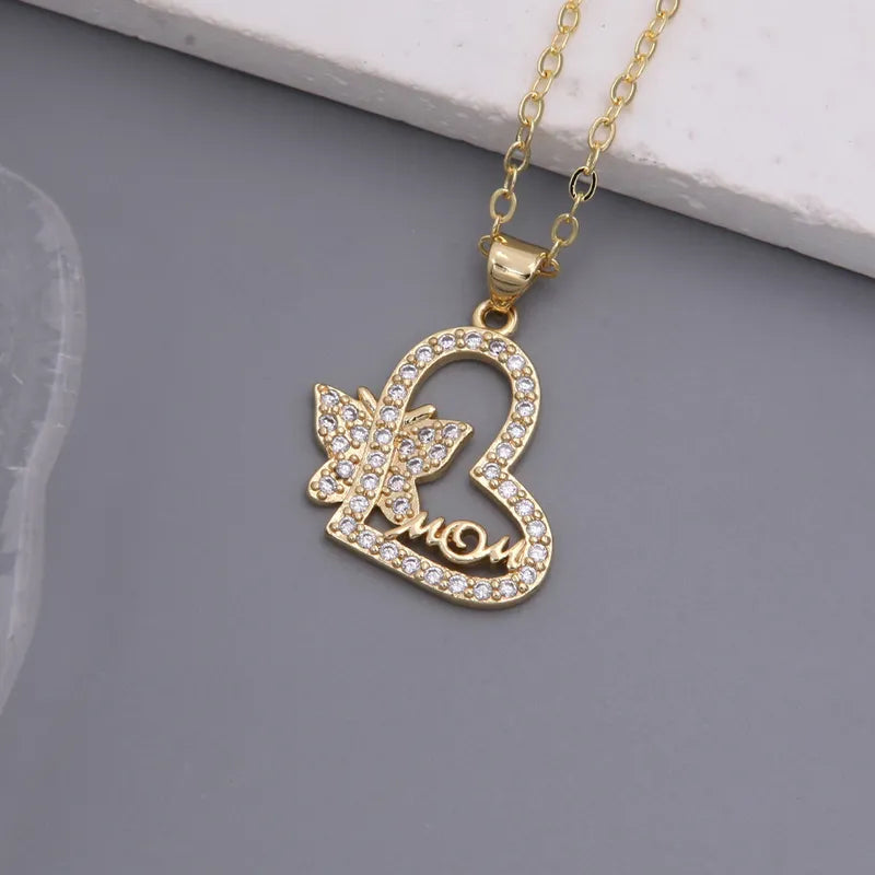 Copper 18K Gold Plated Simple Style Classic Style Heart Shape Plating Inlay Zircon Pendant Necklace