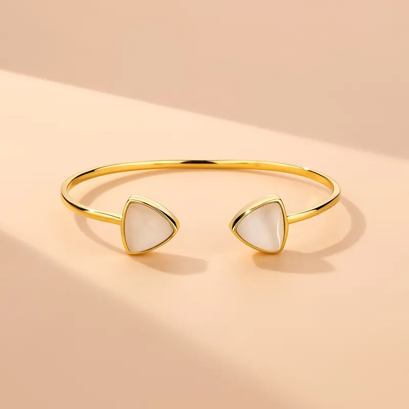 Copper 18K Gold Plated Simple Style Classic Style Inlay Triangle Geometric Opal Cuff Bracelets