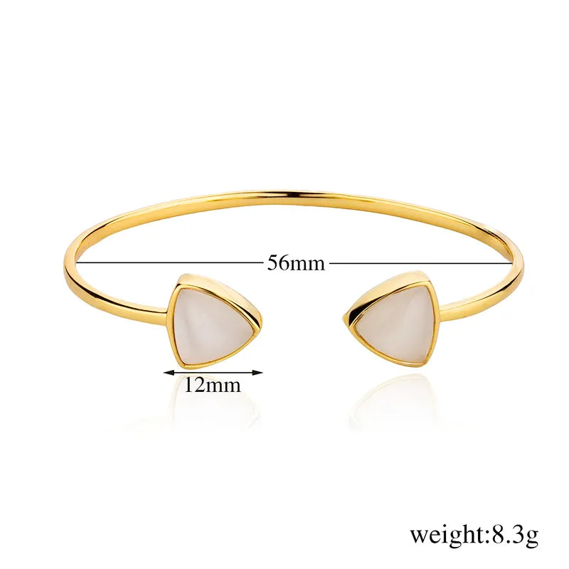 Copper 18K Gold Plated Simple Style Classic Style Inlay Triangle Geometric Opal Cuff Bracelets