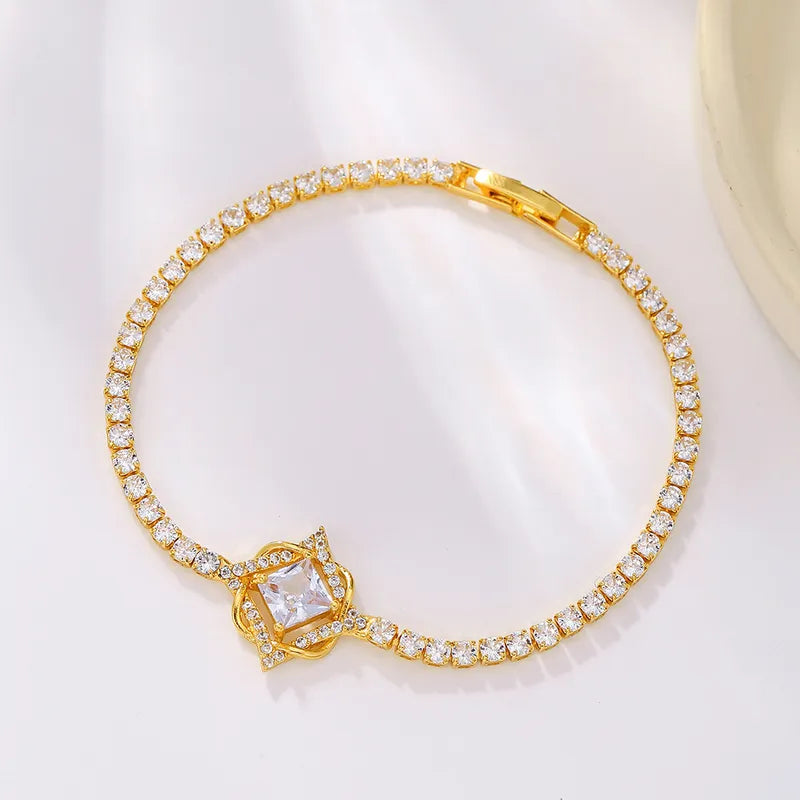 Copper 18K Gold Plated Simple Style Classic Style Plating Inlay Solid Color Zircon Bracelets