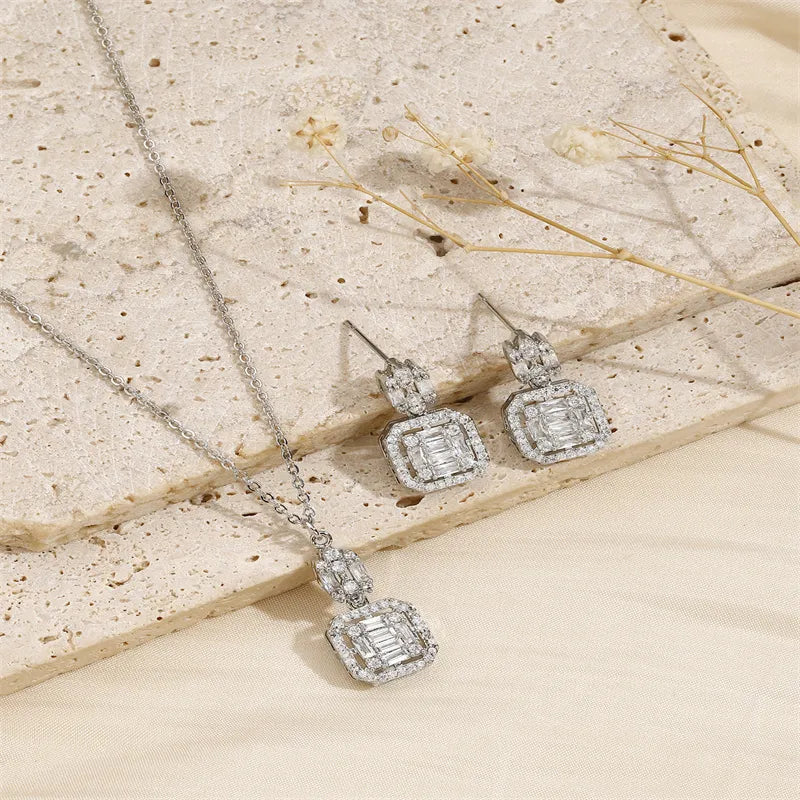 18K Gold Plated Simple Style Classic Style Plating Inlay Solid Color Zircon Jewelry Set