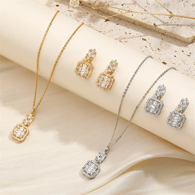 Copper 18K Gold Plated Simple Style Classic Style Plating Inlay Solid Color Zircon Jewelry Set