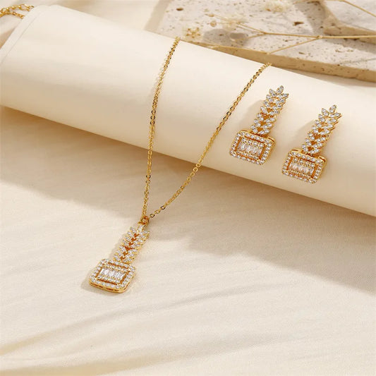 18K Gold Plated Simple Style Classic Style Plating Inlay Splicing Zircon Jewelry Set