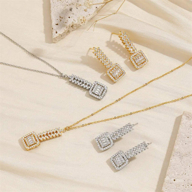 18K Gold Plated Simple Style Classic Style Plating Inlay Splicing Zircon Jewelry Set