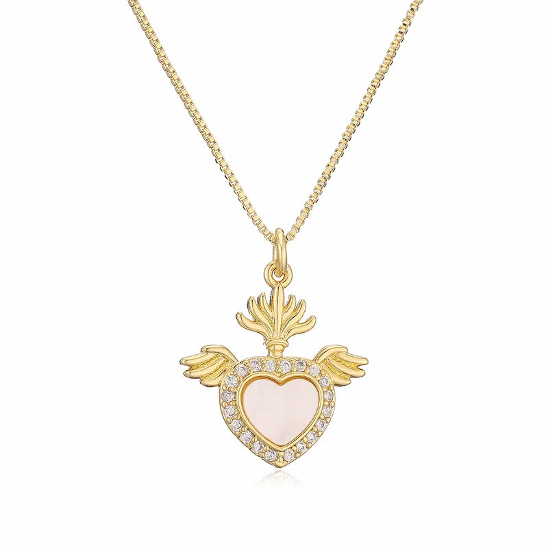 18K Gold Plated Simple Style Commute Inlay Heart Shape Shell Zircon Pendant Necklace