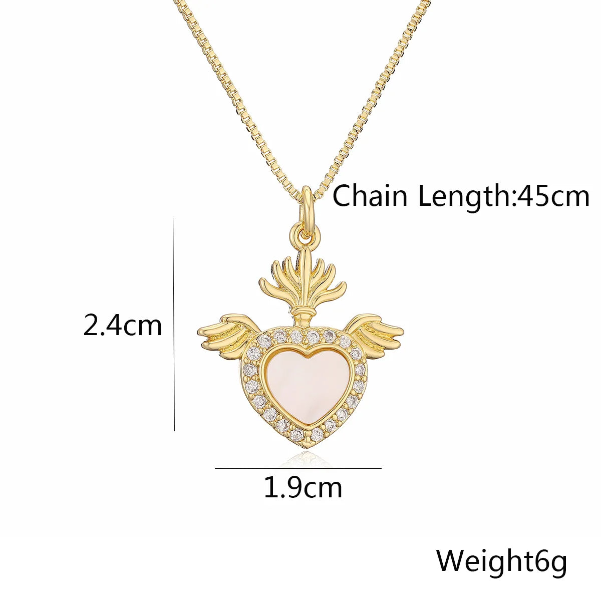 18K Gold Plated Simple Style Commute Inlay Heart Shape Shell Zircon Pendant Necklace