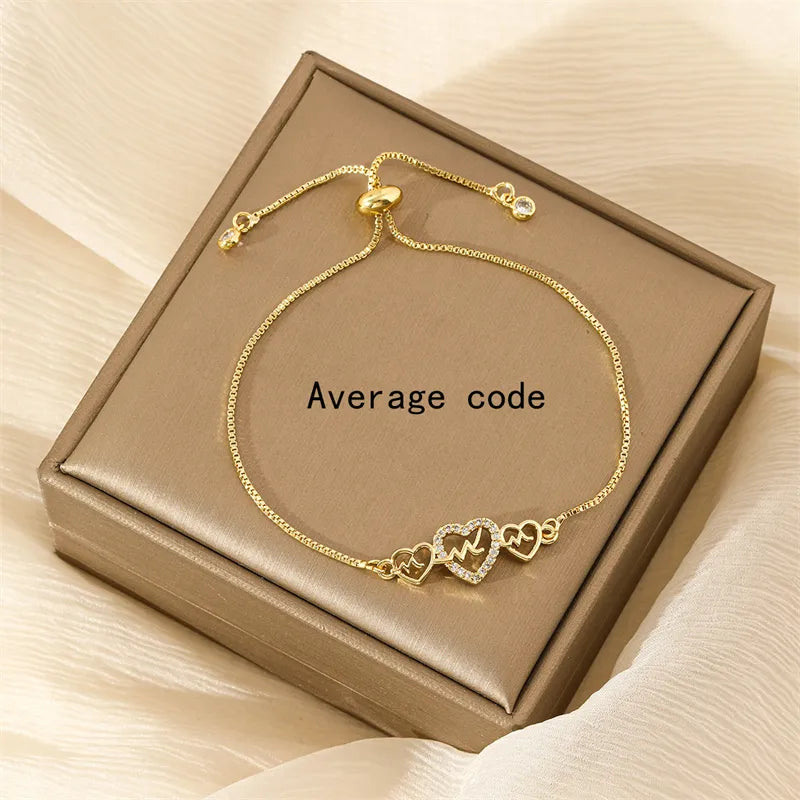 Copper 18K Gold Plated Simple Style Inlay Electrocardiogram Zircon Bracelets