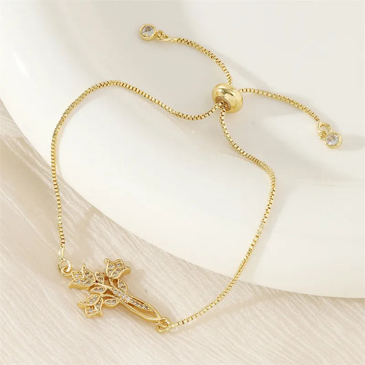 Copper 18K Gold Plated Simple Style Inlay Flower Zircon Bracelets