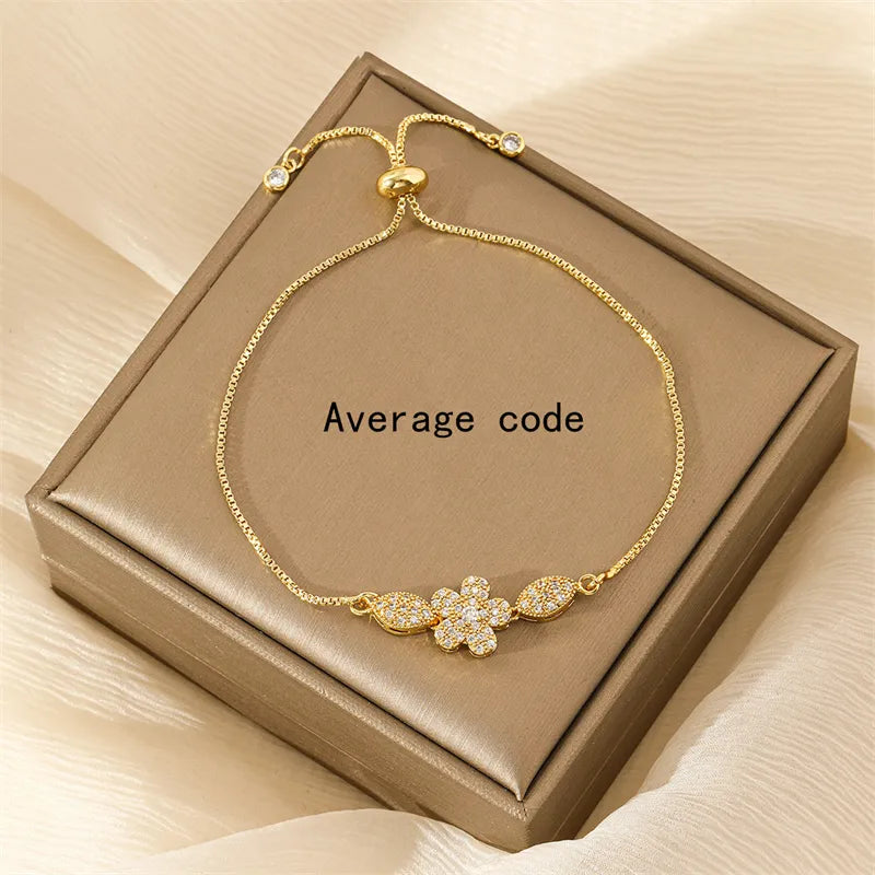 Copper 18K Gold Plated Simple Style Inlay Flower Zircon Bracelets