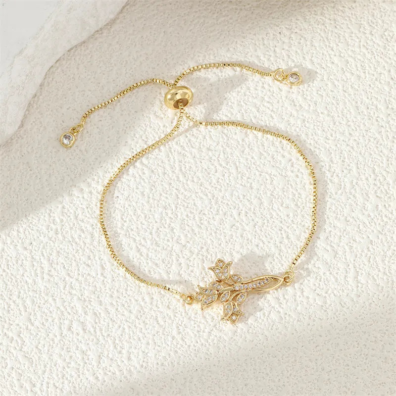 Copper 18K Gold Plated Simple Style Inlay Flower Zircon Bracelets