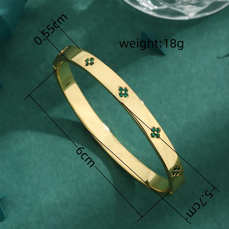 Copper 18K Gold Plated Simple Style Inlay Solid Color Zircon Bangle