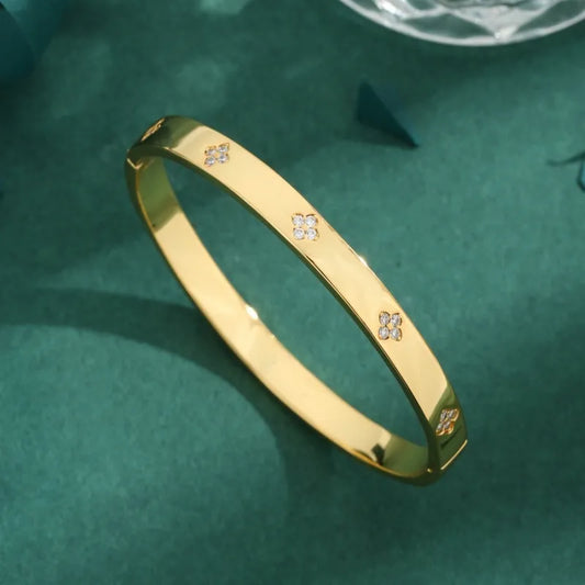 Copper 18K Gold Plated Simple Style Inlay Solid Color Zircon Bangle