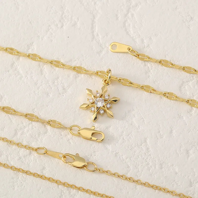 Copper 18K Gold Plated Snowflake Pendant Necklace