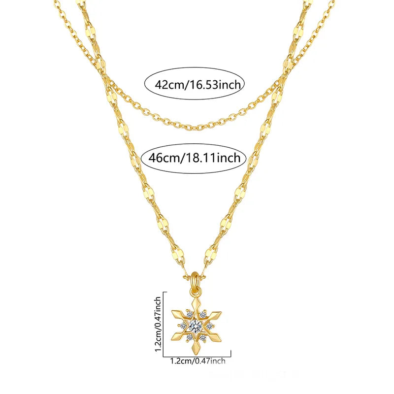 Copper 18K Gold Plated Snowflake Pendant Necklace