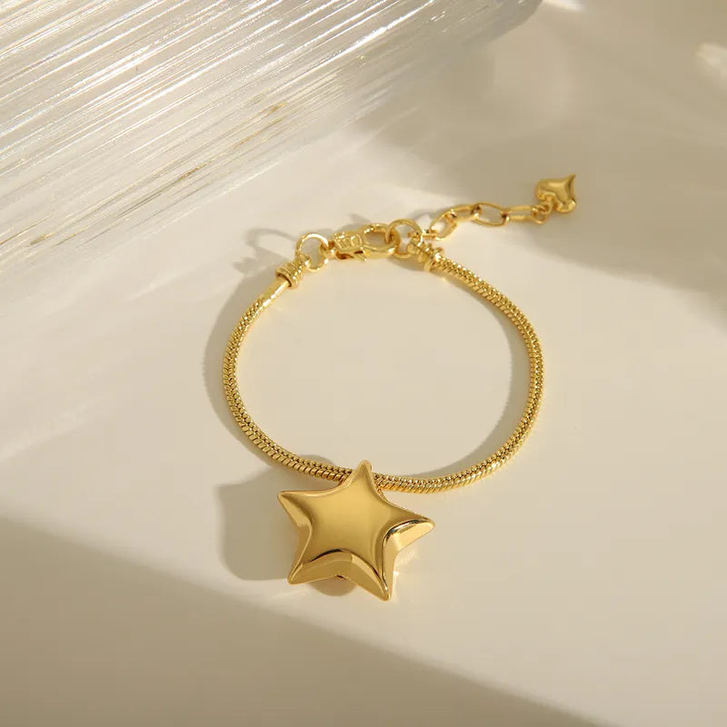 Copper 18K Gold Plated Star Heart Shape Solid Color Bracelets