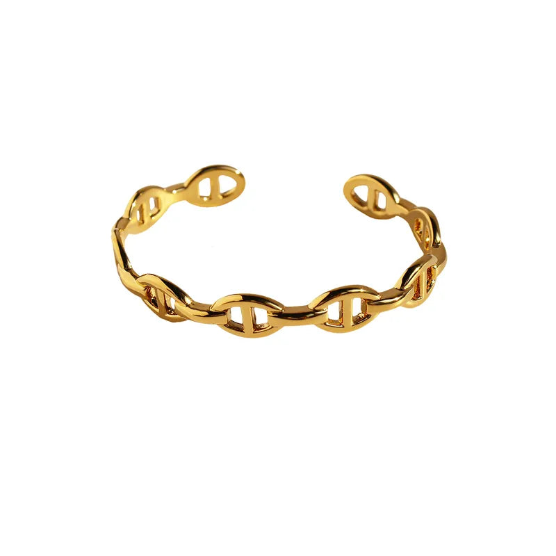 Copper 24K Gold Plated Hollow Out Geometric Bangle