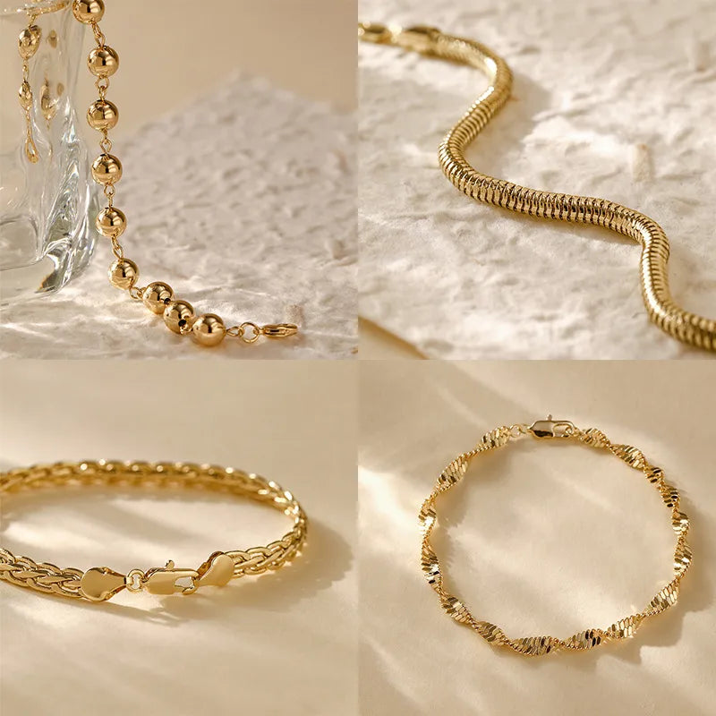 Copper Ball Chain Twisted Rope Chain Snake Chain 14K Gold Plated Plating Solid Color Bracelets