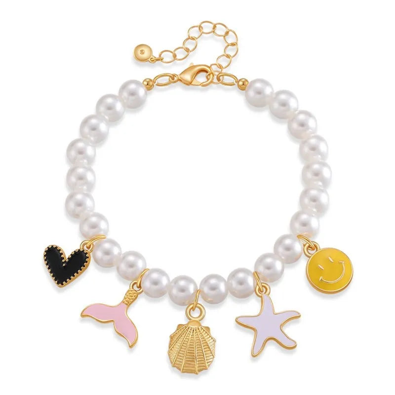 Copper Beaded Enamel Starfish Heart Shape Fish Tail Bracelets