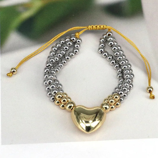 Copper Beaded Round Heart Shape Bracelets