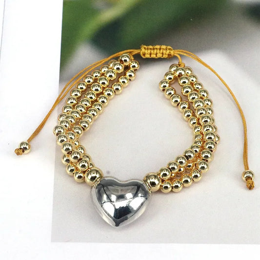 Copper Beaded Round Heart Shape Bracelets