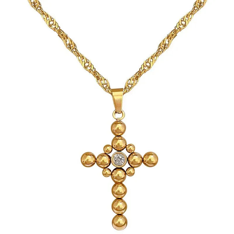 Copper Franco Chain Wheat Chain Spiga Chain Inlay Cross Zircon Pendant Necklace