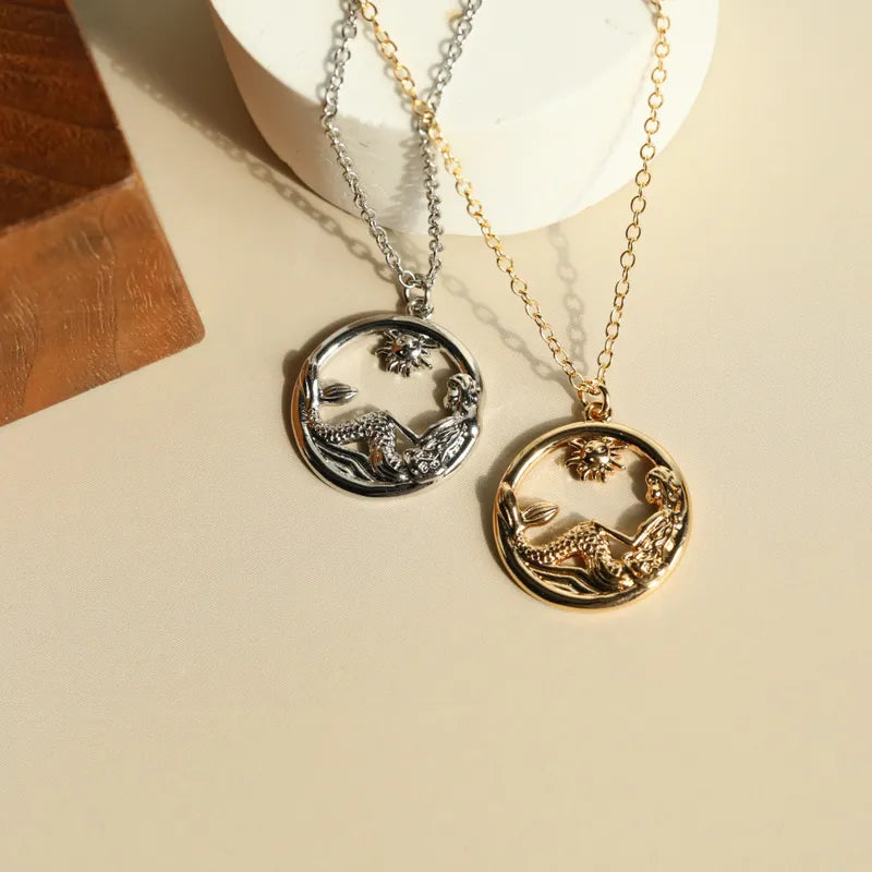 Copper Gold Plated Hollow Out Round Pendant Necklace