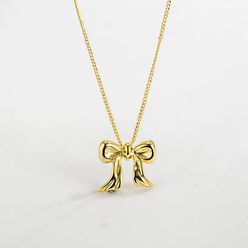 Copper Gold Plated Simple Style Classic Style Bow Knot Plating Pendant Necklace