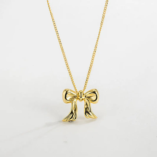 Copper Gold Plated Simple Style Classic Style Bow Knot Plating Pendant Necklace