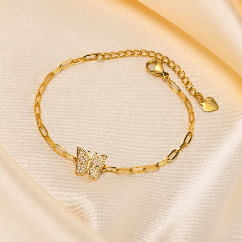 Copper Gold Plated Simple Style Star Butterfly Heart Shape Zircon Bracelets