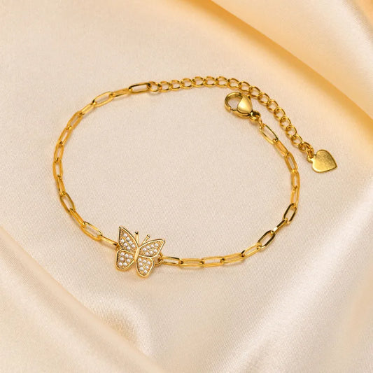 Copper Gold Plated Simple Style Star Butterfly Heart Shape Zircon Bracelets