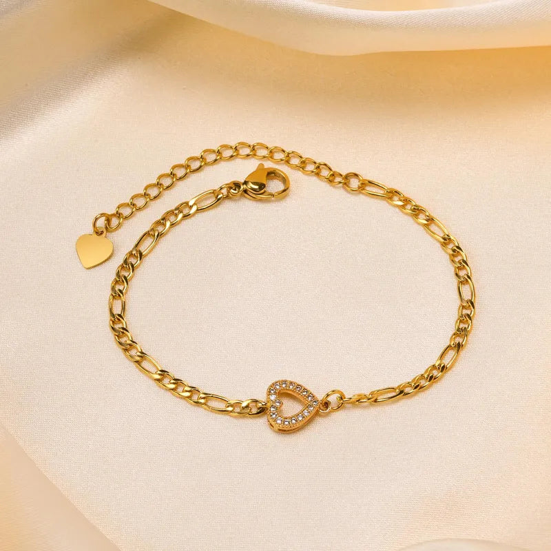 Copper Gold Plated Simple Style Star Butterfly Heart Shape Zircon Bracelets