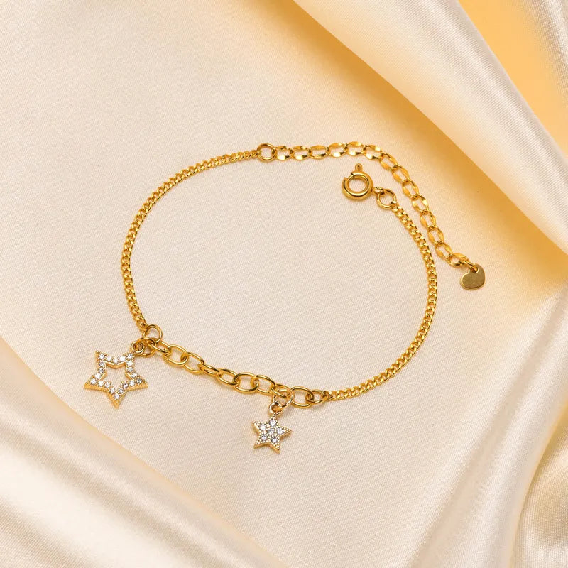 Copper Gold Plated Simple Style Star Butterfly Heart Shape Zircon Bracelets