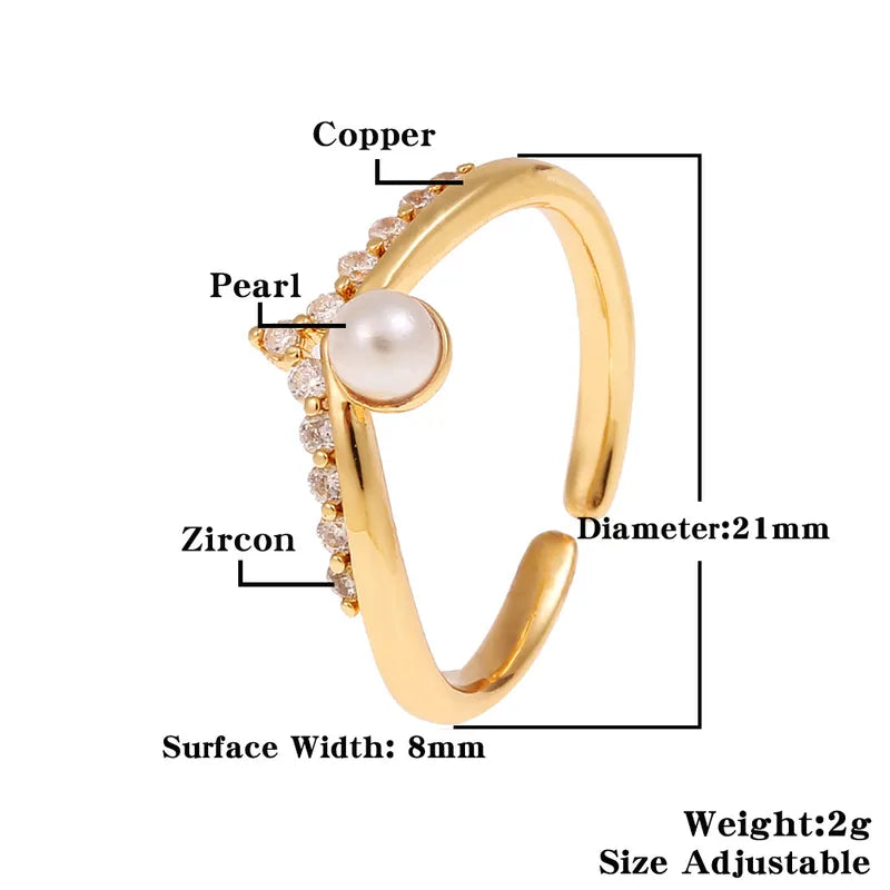 Copper 18K Gold Plated Hollow Out Inlay Geometric Zircon Open Rings