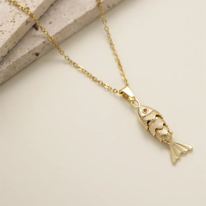 Copper Inlay Fish Zircon Pendant Necklace