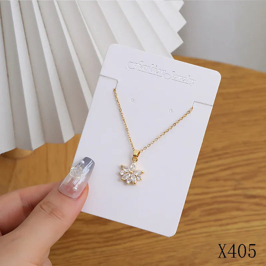 Copper Inlay Geometric Heart Shape Flower Zircon Pendant Necklace