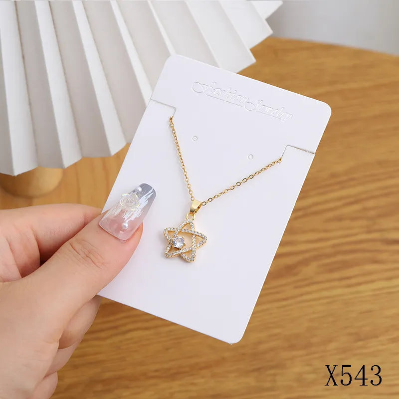 Copper Inlay Geometric Heart Shape Flower Zircon Pendant Necklace