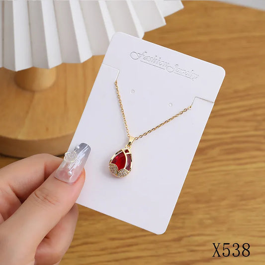 Copper Inlay Geometric Heart Shape Flower Zircon Pendant Necklace