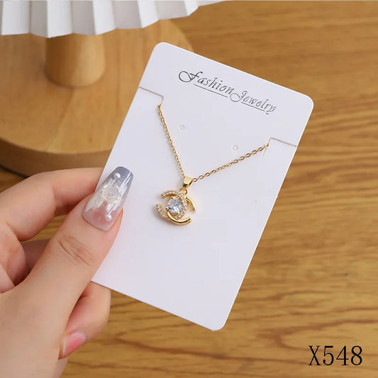 Copper Inlay Geometric Heart Shape Flower Zircon Pendant Necklace