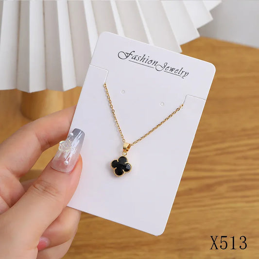 Copper Inlay Geometric Heart Shape Flower Zircon Pendant Necklace