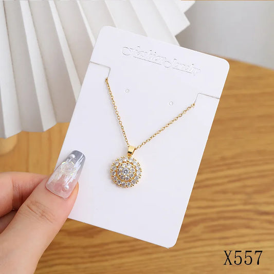 Copper Inlay Geometric Heart Shape Flower Zircon Pendant Necklace