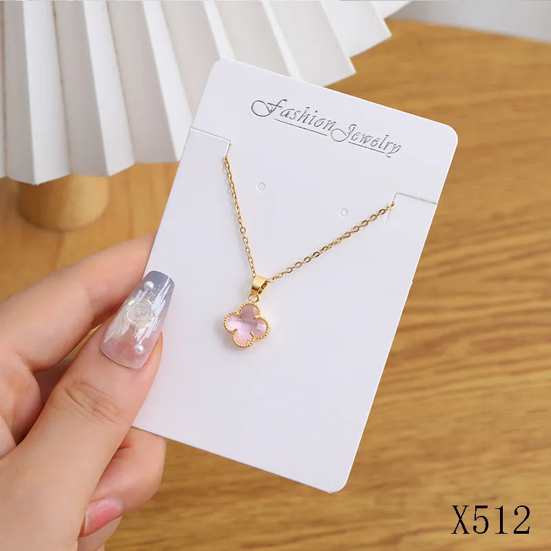 Copper Inlay Geometric Heart Shape Flower Zircon Pendant Necklace