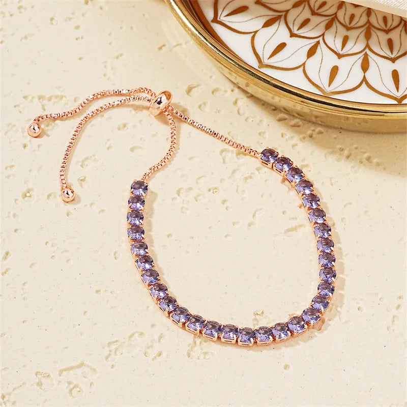 Copper K Gold Plated Sweet Inlay Round Zircon Bracelets