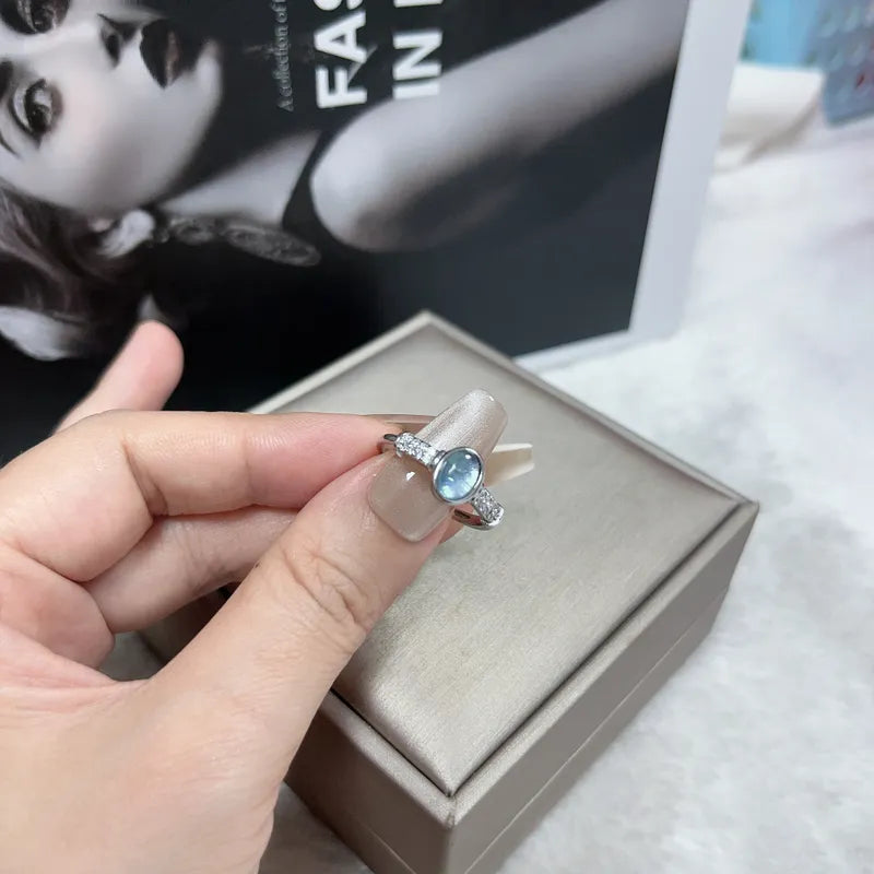 Copper Silver Plated Plating Inlay Solid Color Natural Stone Gem Zircon Open Rings