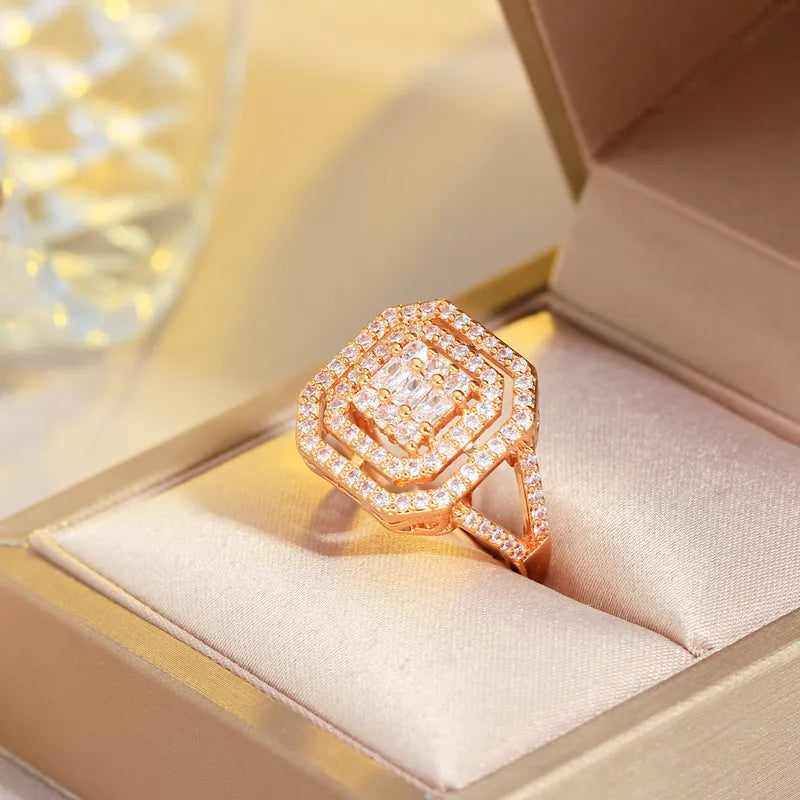 Copper White Gold Plated Plating Inlay Square Zircon Adjustable Ring