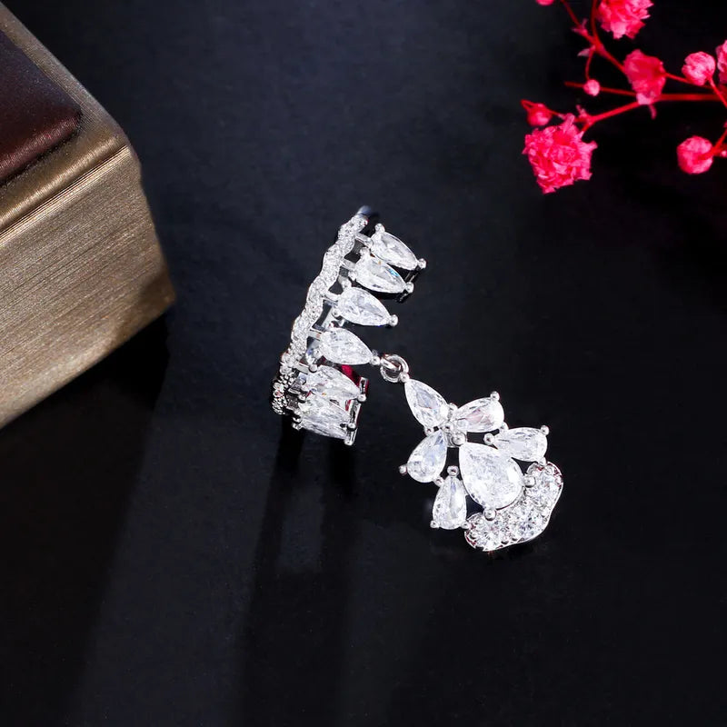 Copper White Gold Plated Plating Inlay Tassel Zircon Charm Rings Open Rings