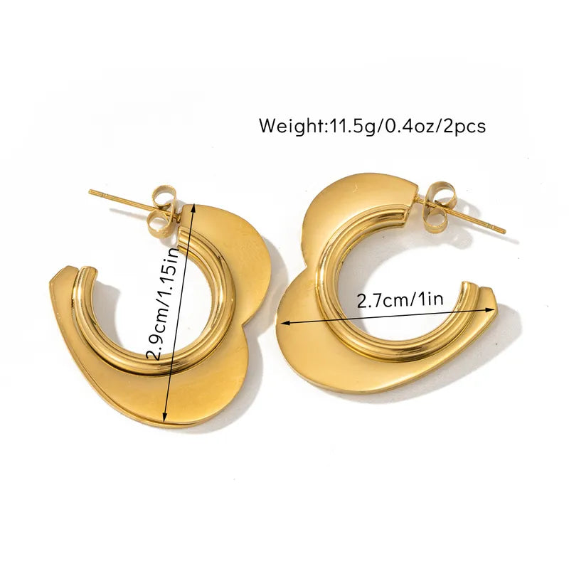 Cute Basic Simple Style Red Heart Solid Color Slice 304 Stainless Steel 18K Gold Plated Ear Studs